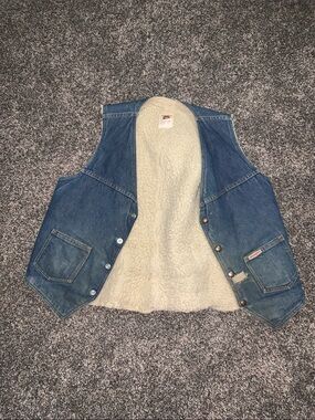 1970 Vintage Carhartt Denim Cream Sherpa Lined Vest Made in Canada